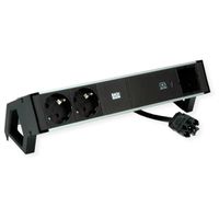 BACHMANN DESK2 ALU BLACK 2xSchutzkt.USBC, USB Charger 60W 1xABD 0,2m GST18