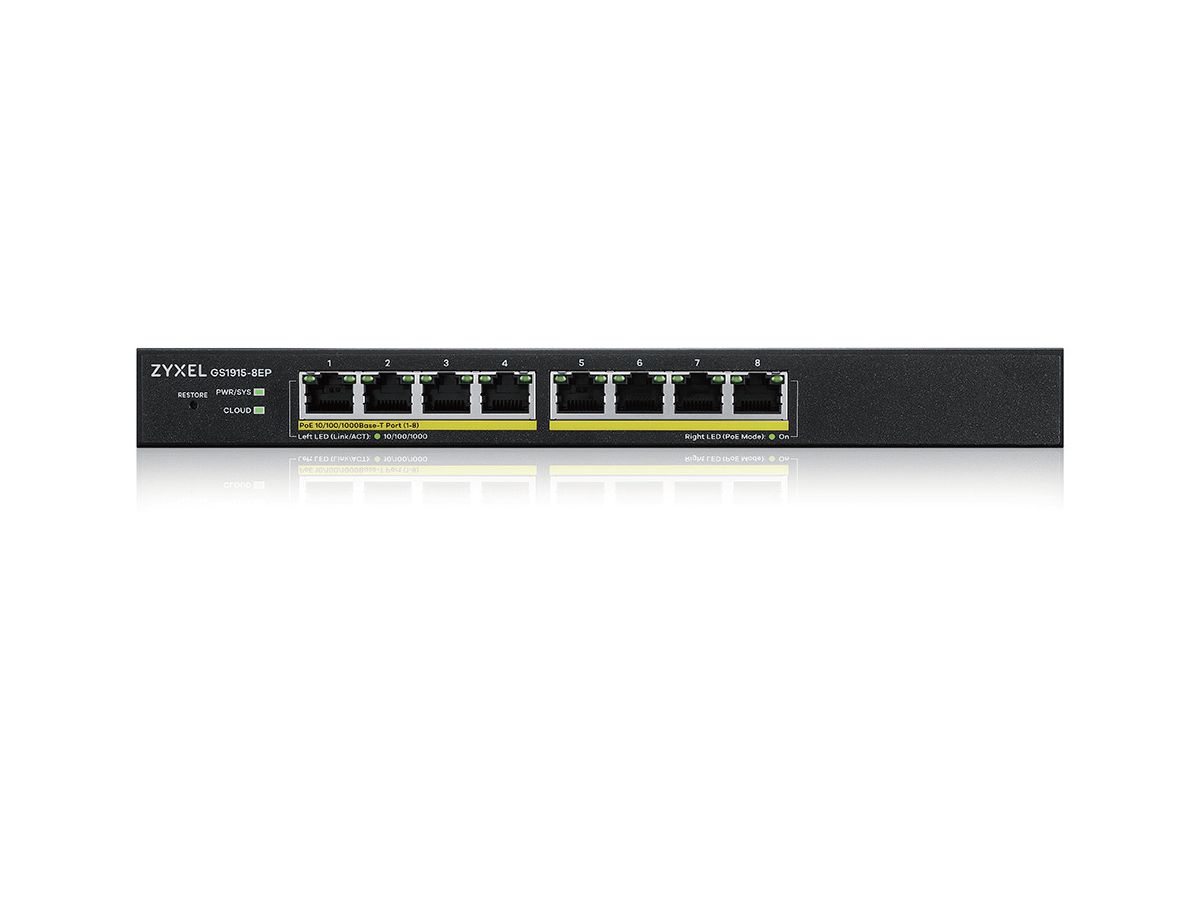 Zyxel GS1915-8EP Managed L2 Gigabit Ethernet (10/100/1000) Power over Ethernet (PoE) Schwarz