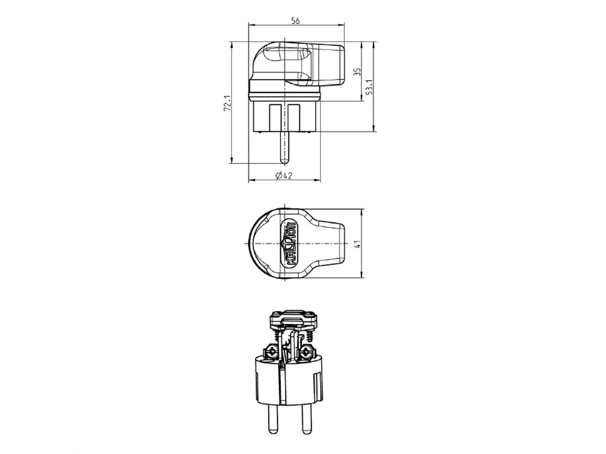 BACHMANN Vollgummi-Winkelstecker, schwarz mit Schutzkontakt