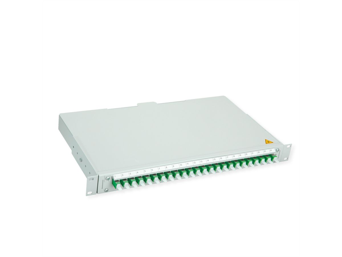 TELEGÄRTNER BASIS V LWL-Panel mit Kupplungen & Pigtails, 24x E2000, OS2 grün APC