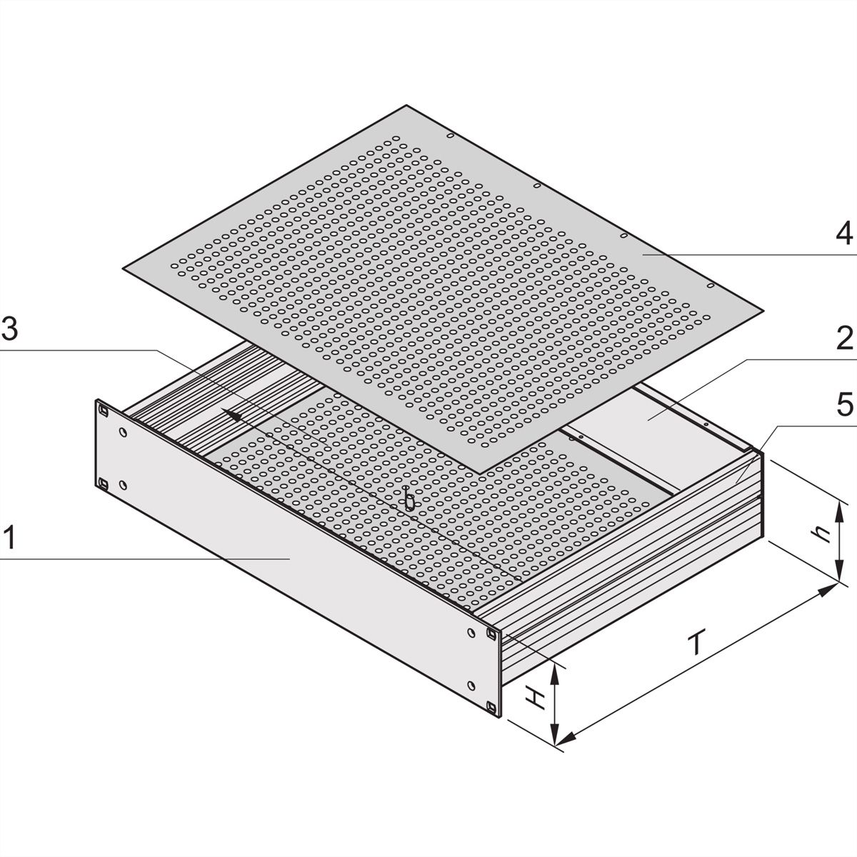 SCHROFF 19"-Kompletteinschub aus Aluminium, Deck- und Bodenblech perforiert - MULTIPAC PRO 4HE 460T DBLPER