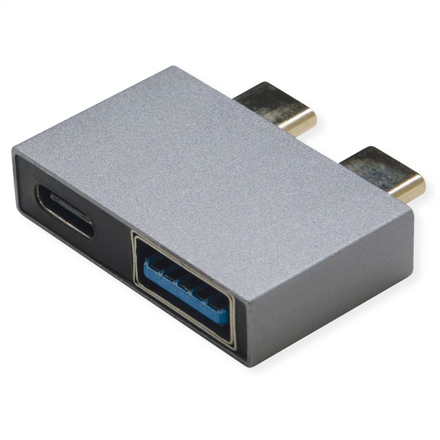 ROLINE USB 3.2 Gen 2 Adapter, 2x USB Typ C - 1x Typ A + 1x C, ST/BU, silberfarben