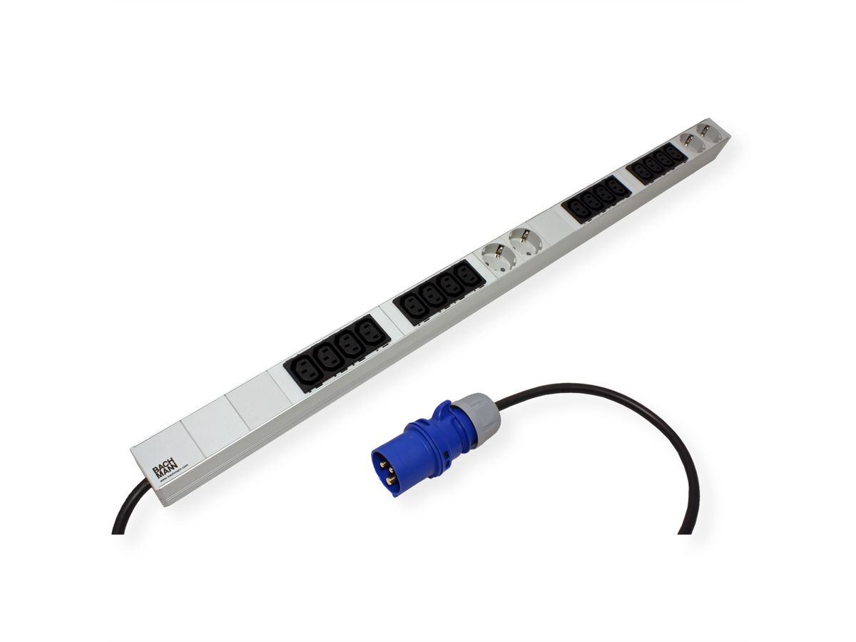 BACHMANN IT PDU ALU 1HE 16x C13 4x Schutzkontakt, CEE 16A blau