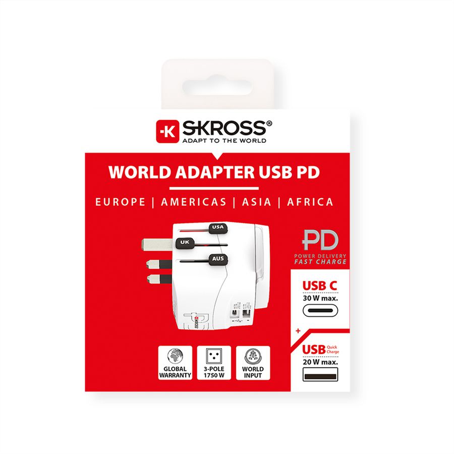 Skross PRO Light USB A/C 30PD World Reiseadapter, Weltweit