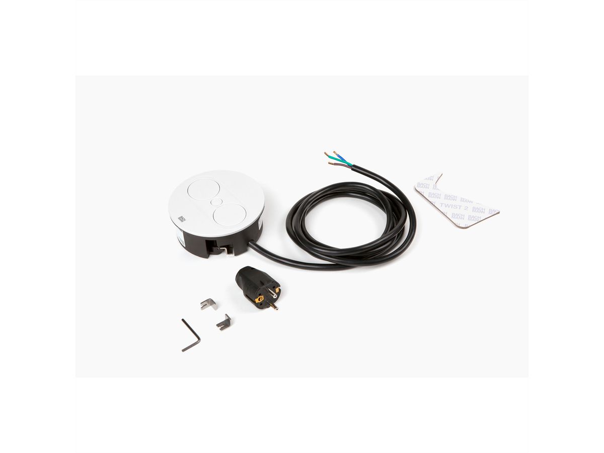 BACHMANN TWIST 2 1xCEE7/3 1xUSB A/C 22W 2,0m AEH RAL9010 30GE rund