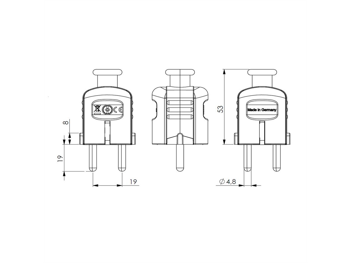 BACHMANN Schutzkontaktstecker, zentral weiß bruchfest montierbar