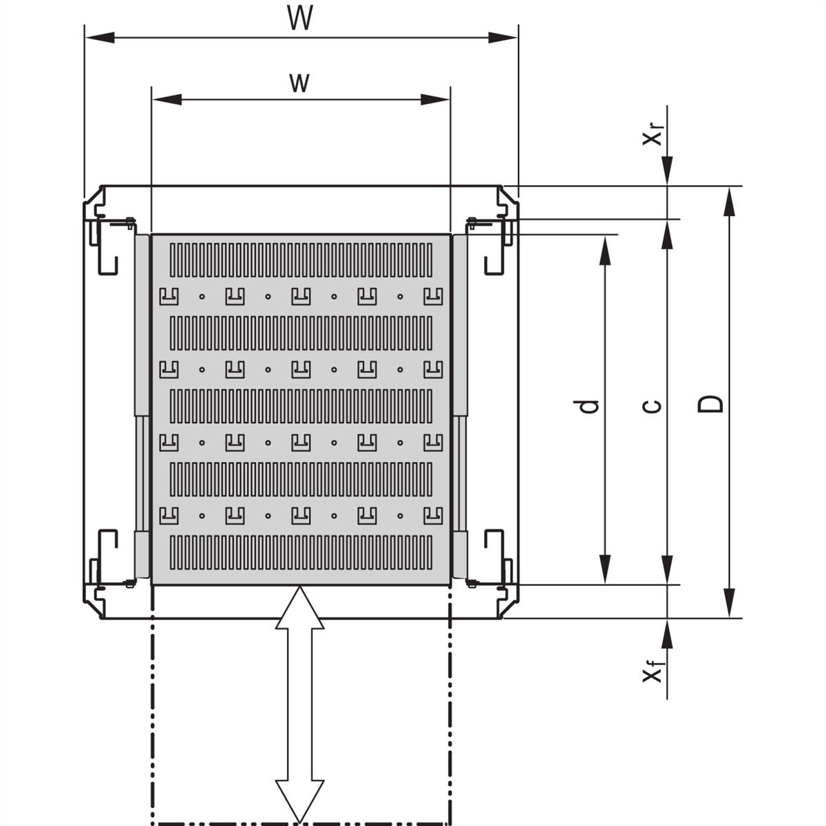 SCHROFF 19" Fachboden, ausziehbar, für Varistar, Novastar, Eurorack, 70 kg, RAL 7021, 553 B 1000 T