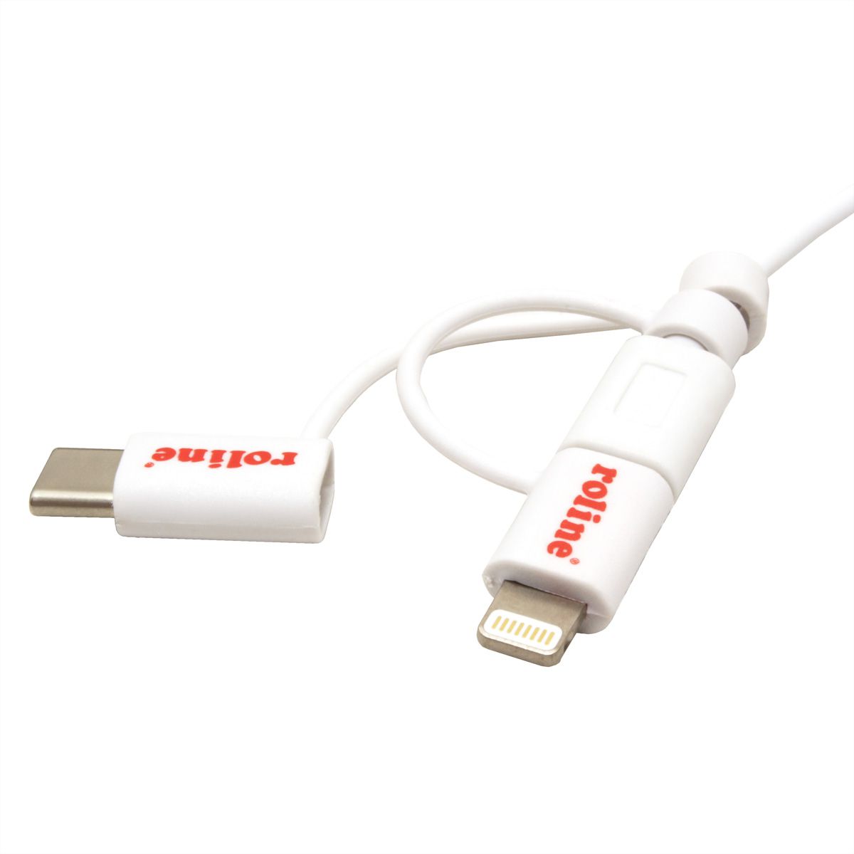 ROLINE USB 2.0 Sync- & Ladekabel, USB-A - USB-C / 8-Pin / USB MicroB, weiß, 1 m