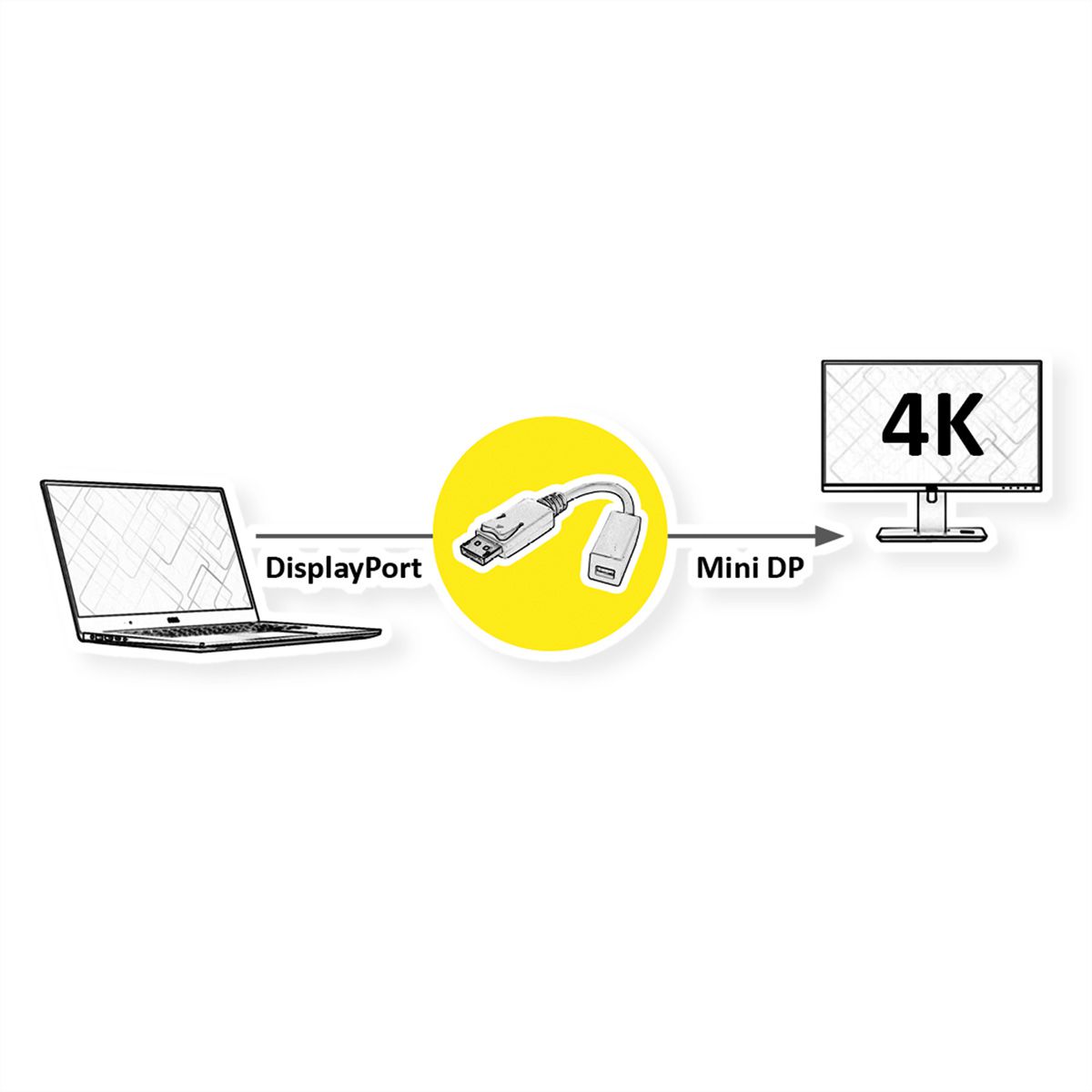 ROLINE DisplayPort Adapter, DP Stecker - Mini DP Buchse