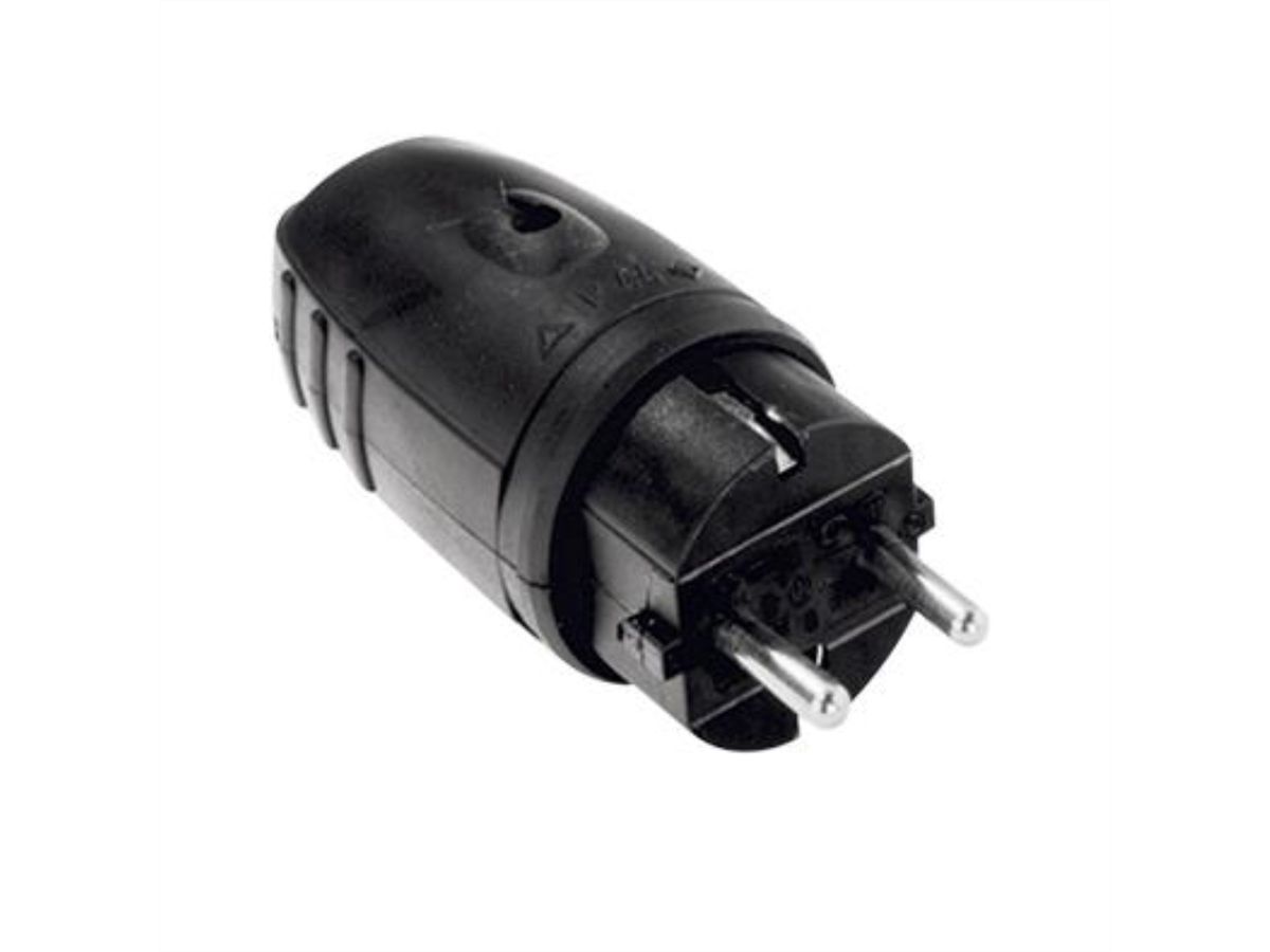 BACHMANN Schutzkontaktgummistecker, schwarz ohne Knickschutz, montierbar