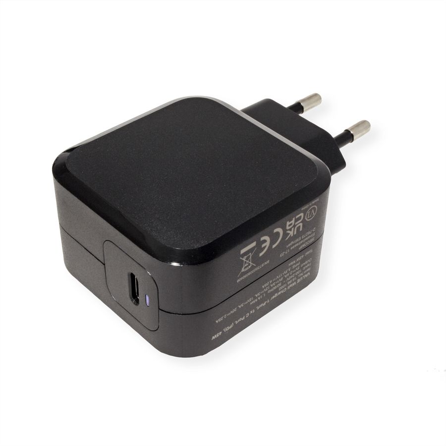 VALUE USB Charger mit Euro-Stecker, 1 Port (Typ-C PD), 45W