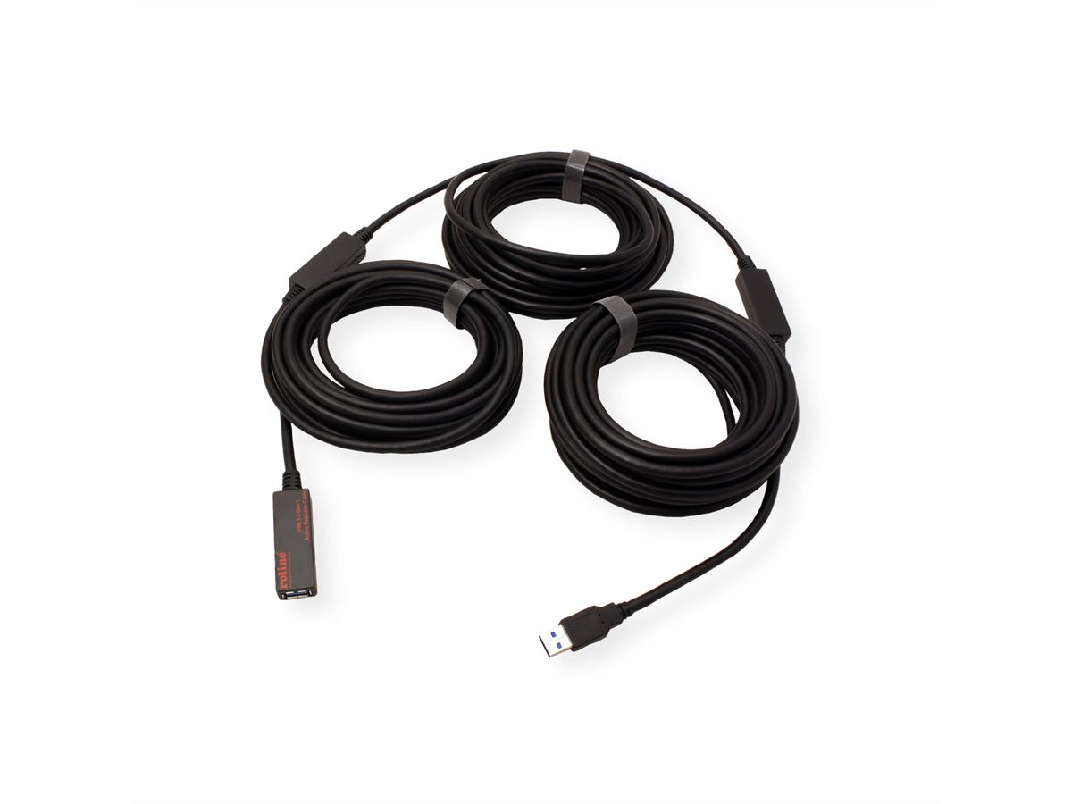 ROLINE USB 3.2 Gen 1 Aktives Repeater Kabel, schwarz, 20 m