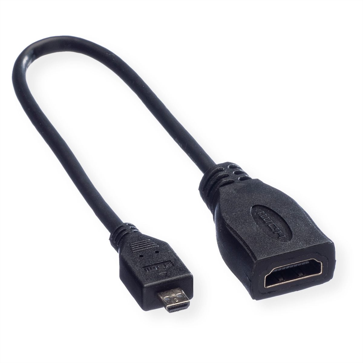 ROLINE HDMI High Speed Kabel mit Ethernet, HDMI BU - Micro HDMI ST, 0,22 m