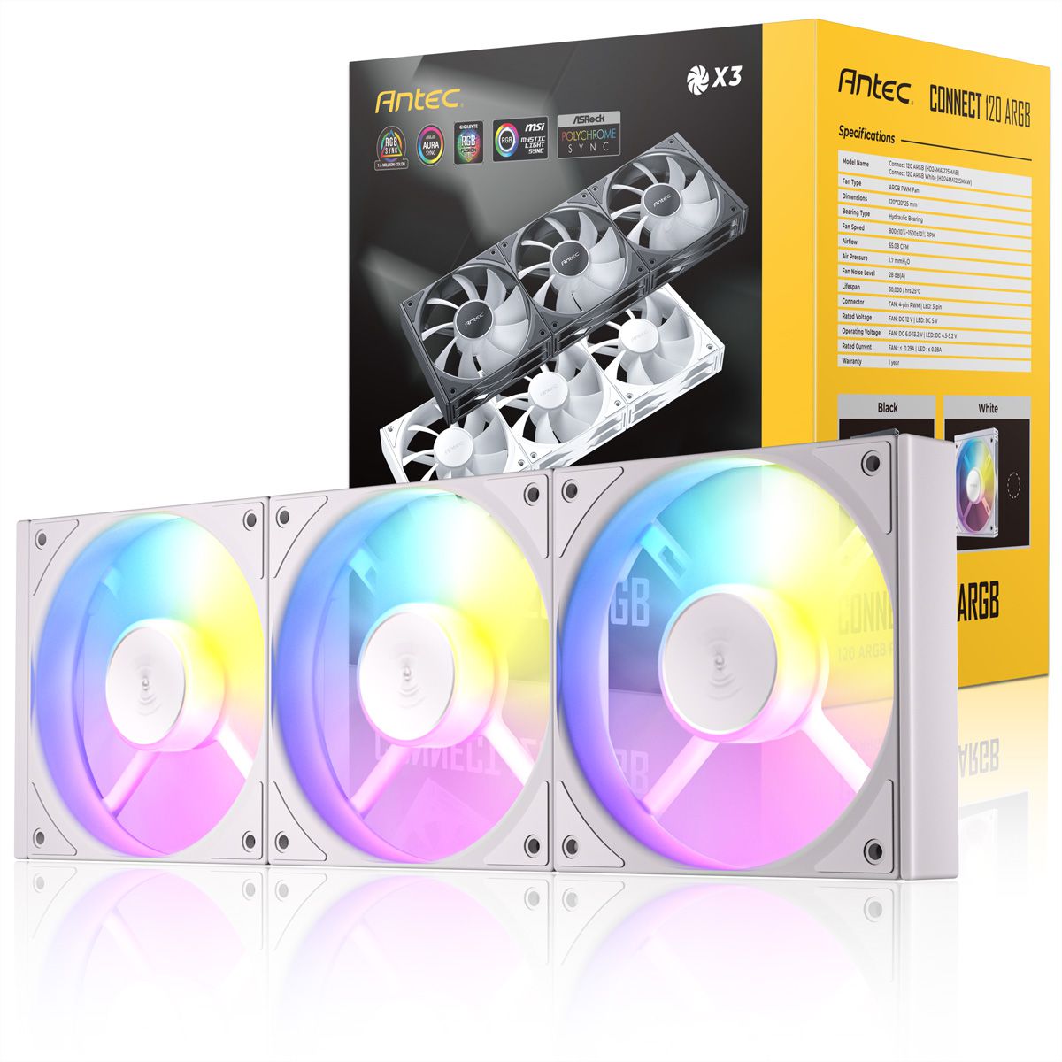 ANTEC C120 ARGB Fan PC Gehäuselüfter 120mm 3er Pack, weiß