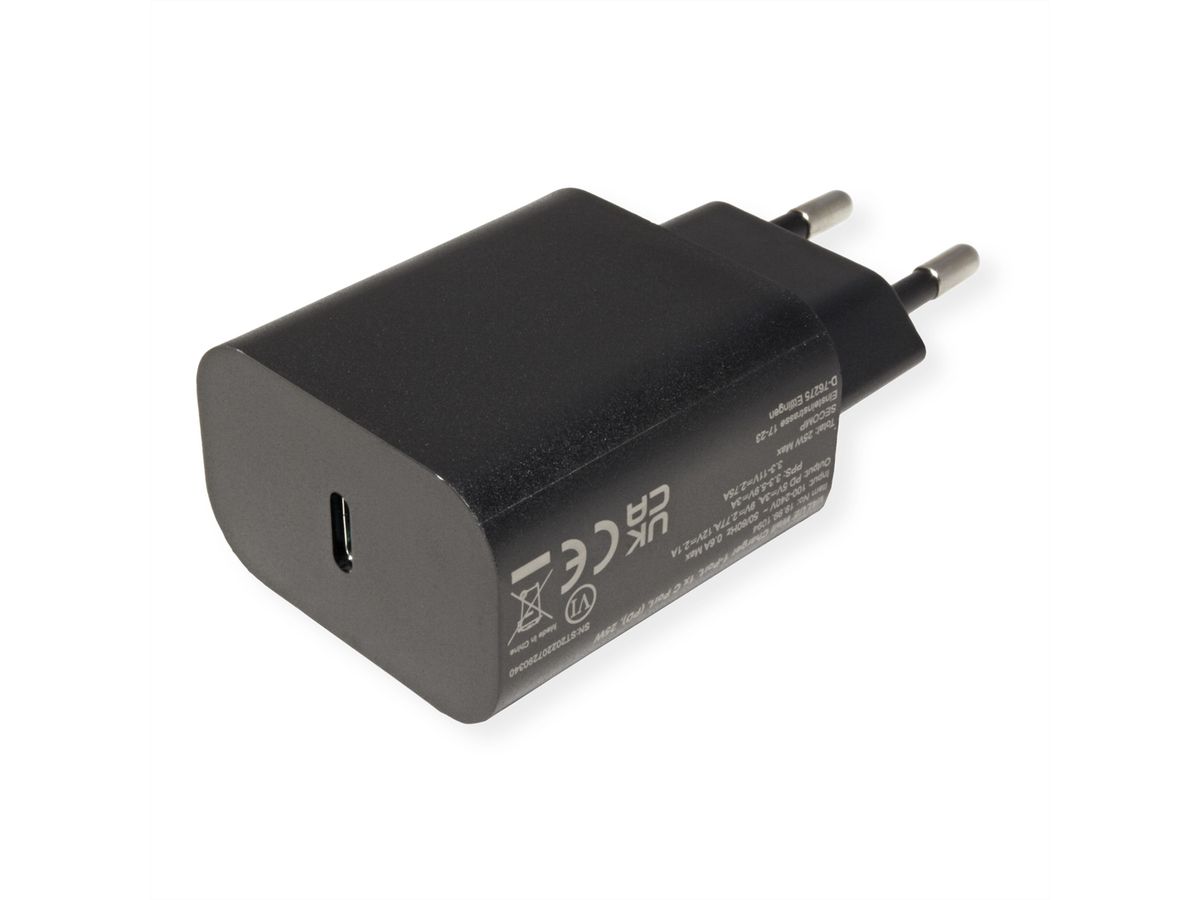 VALUE USB Charger mit Euro-Stecker, 1 Port Typ-C (PD), 25W