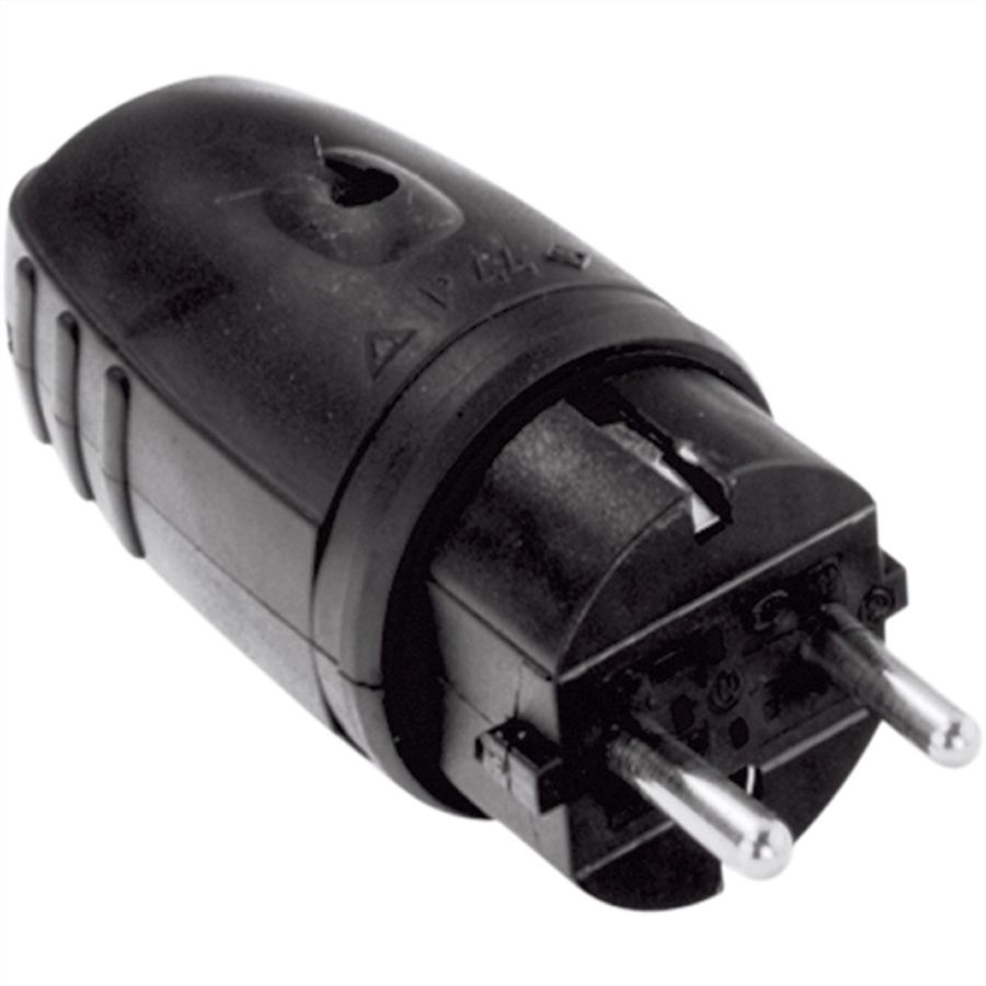 BACHMANN Schutzkontaktgummistecker, schwarz ohne Knickschutz, montierbar