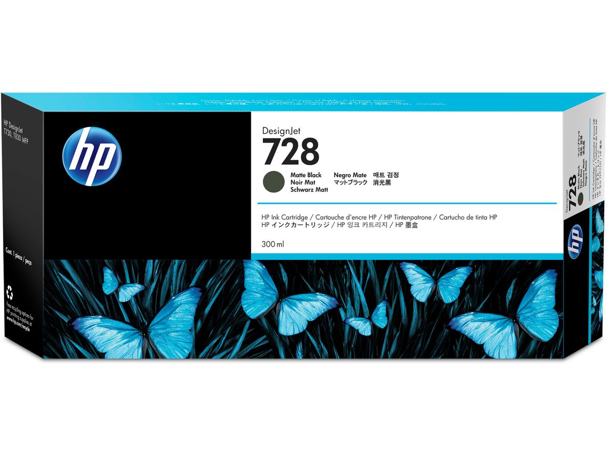 HP 728 Mattschwarz DesignJet Druckerpatrone, 300 ml
