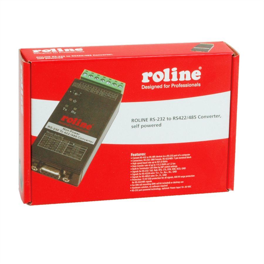 ROLINE RS232 nach RS422/485 Konverter für DIN Hutschiene, selfpowered