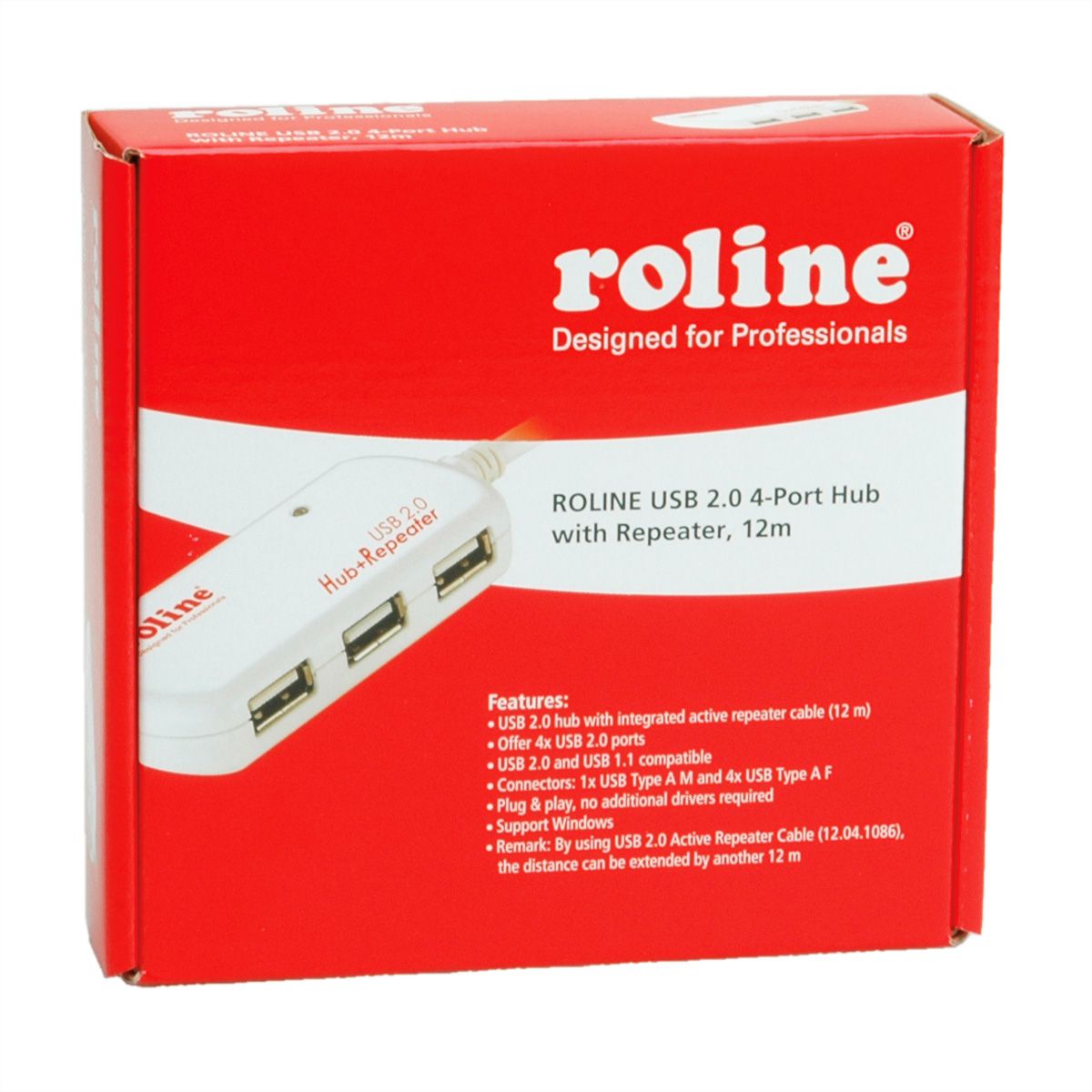 ROLINE USB 2.0 4-Port Hub mit Repeater, 12 m