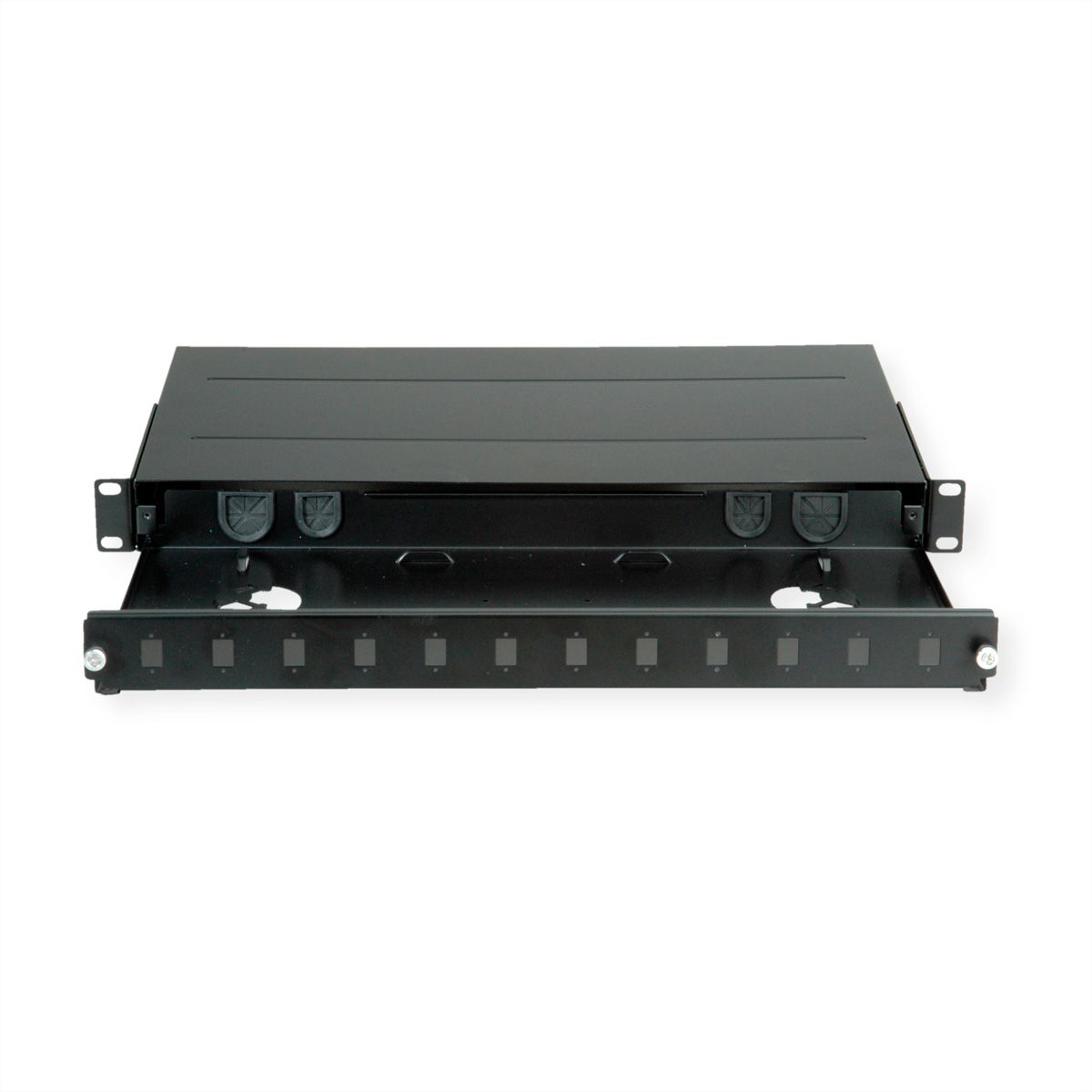 ROLINE 19''-LWL-Gehäuse leer, 1 HE, 12x SC-Simplex oder LC-Duplex, schwarz