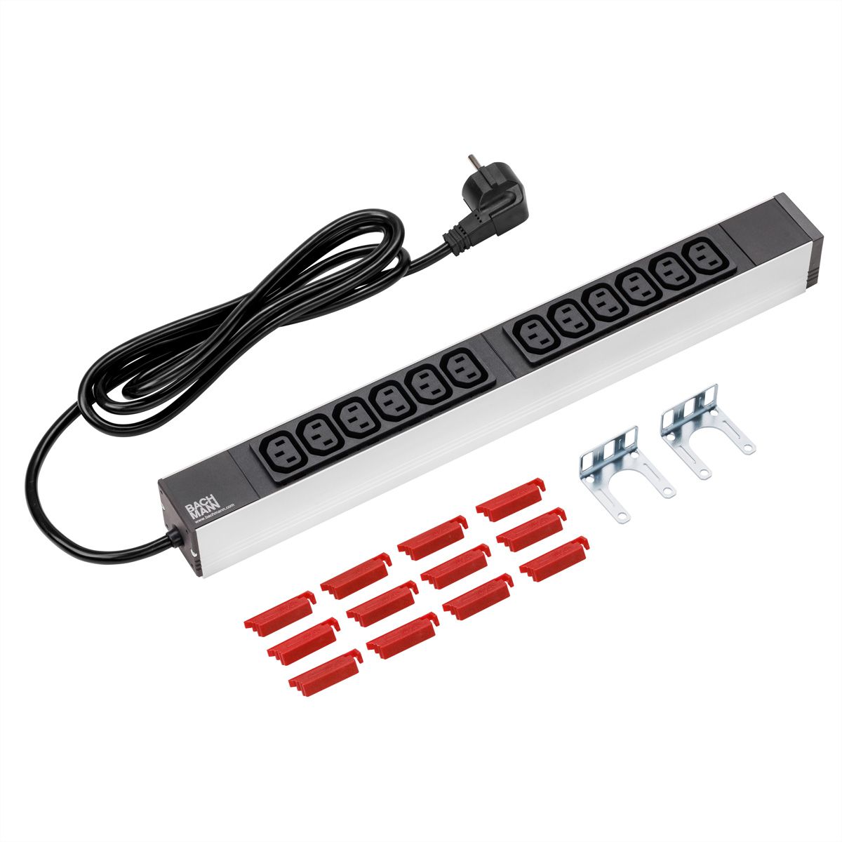 BACHMANN Steckdosenleiste 19" 1HE 12x C13 Buchse, Schutzkontakt-Stecker