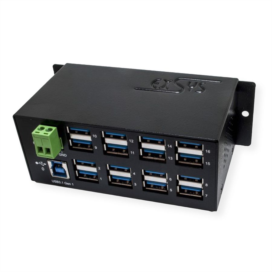 EXSYS EX-1113HMS 16 port USB 3.0/3.1(Gen1) HUB Din-Rail-Kit 15KV ESD Überspannungs-Schutz