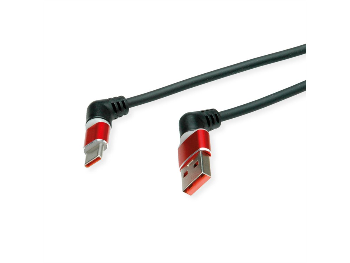 ROLINE USB 2.0 Kabel, Typ-C - Typ-A, ST/ST, 360° Rotation, schwarz / rot, 2 m