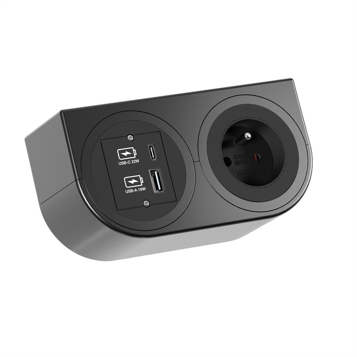BACHMANN PIX HOLDER DOUBLE, 1x UTE, 1x USB A/C, ISV, schwarz, 0,2 m