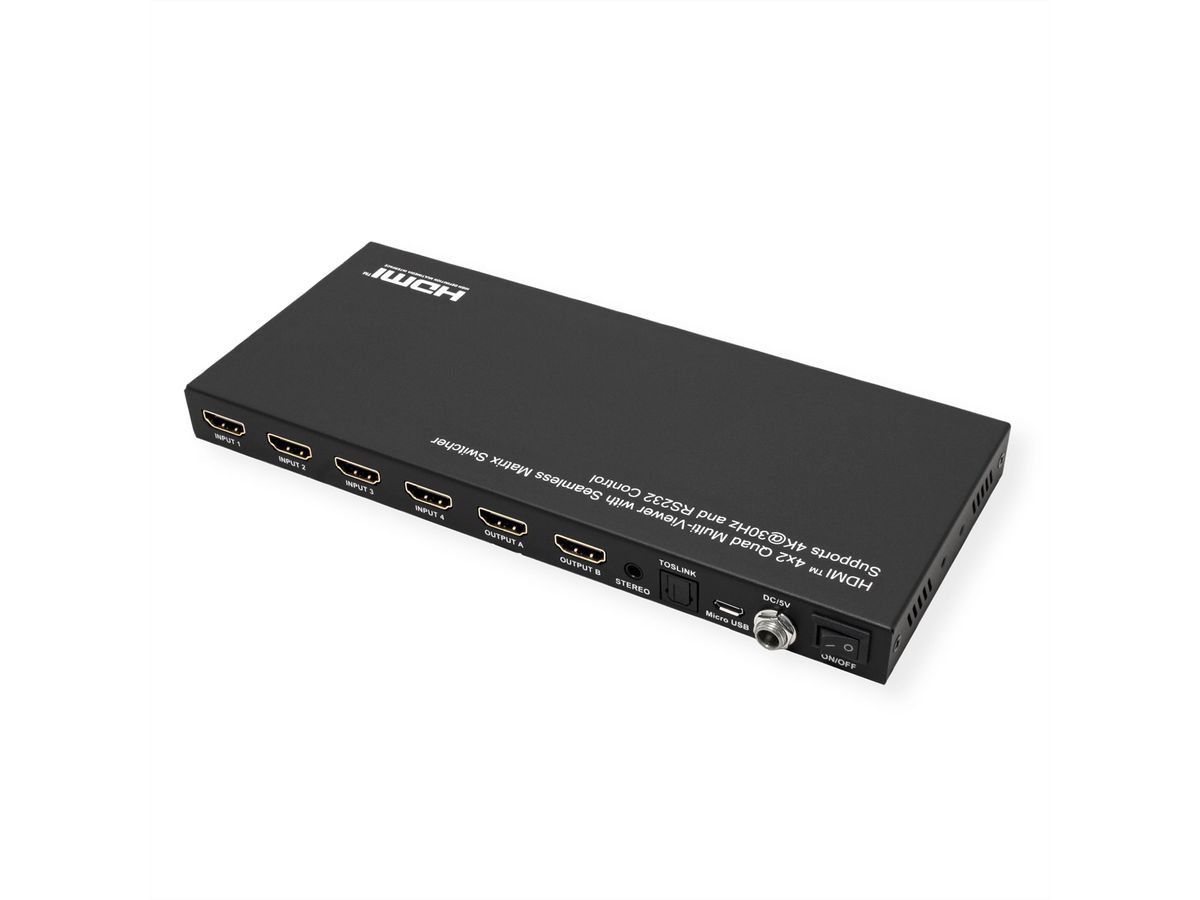 VALUE HDMI Matrix Switch, 4x2 QUAD Multi-Viewer, nahtlose Umschaltung
