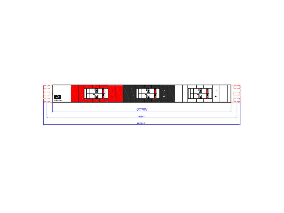 BACHMANN 19" 1HE FuseBox 6xLS C16A, 2m H05VV-F 5G4mm CEE Stecker 32A rot