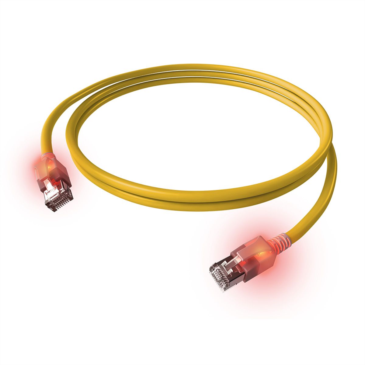 EasyLan DualBoot LED Patchkabel RJ45 S/FTP Cat.6A (Class EA), mit saCon Stecker, LSOH, gelb, 0,5 m