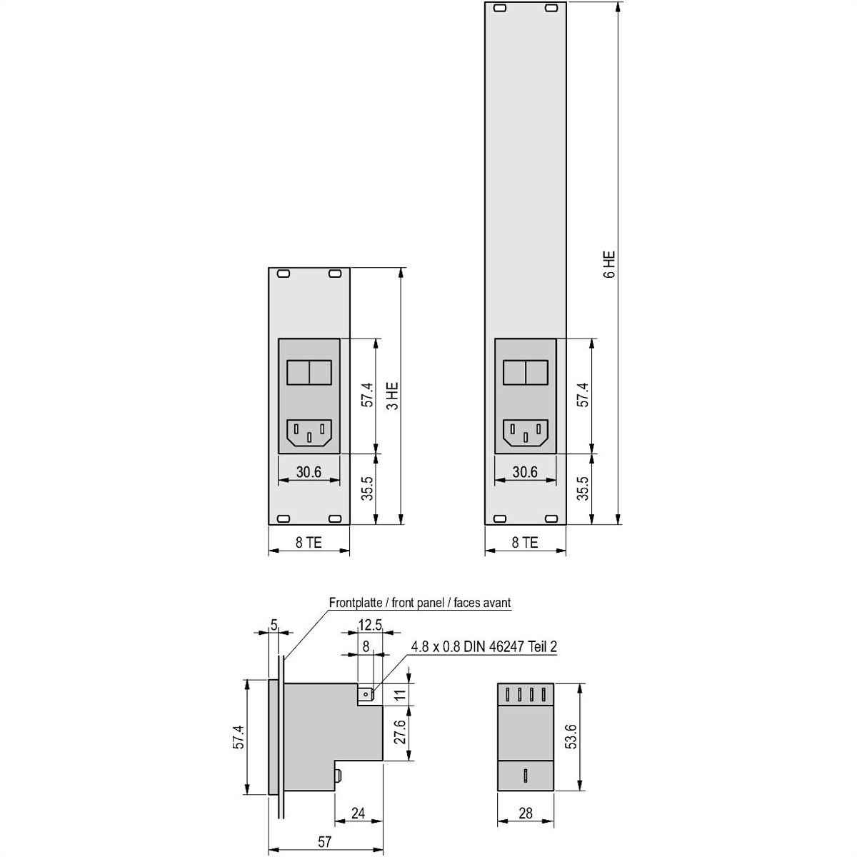 SCHROFF Netzeingangsmodul mit Filter - NETZEINGANGSMODUL 3HE 8TE