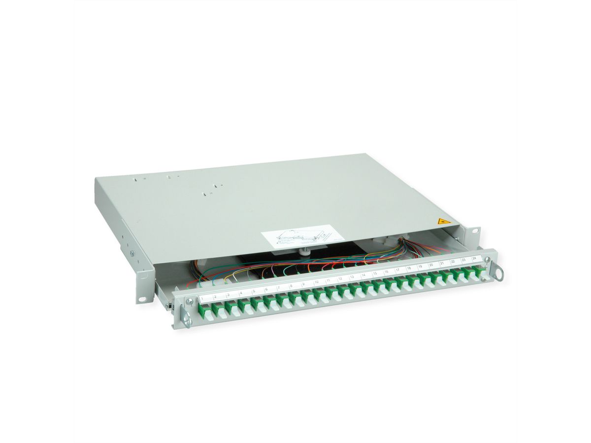 TELEGÄRTNER PROFI V LWL-Panel mit Kupplungen & Pigtails, 24x E2000, grün, OS2 APC, Grade B