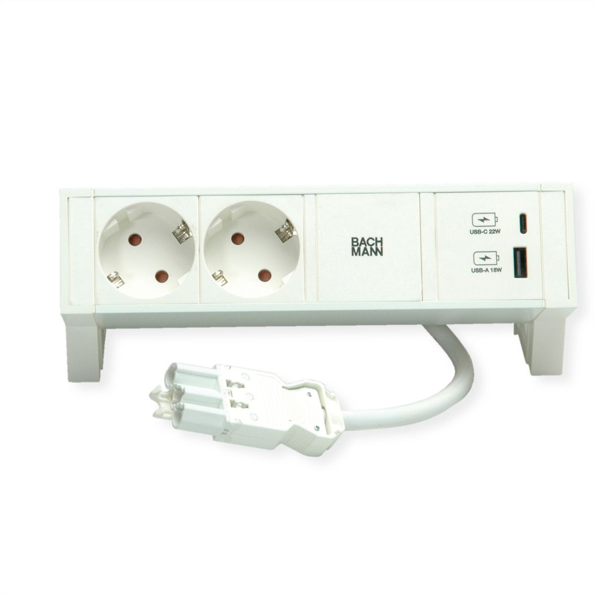 BACHMANN DESK2 ALU WHITE 2x Schutzkontakt, USB Charger 22W A&C, 0,2m GST18