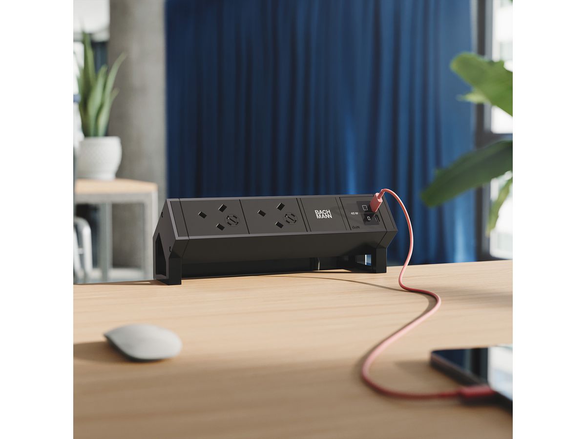 BACHMANN DESK2 2xUK 1xUSB C/C 45W, L=0,2m RAL9005