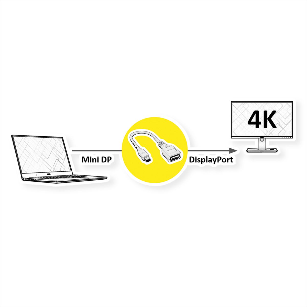 ROLINE DisplayPort Kabeladapter, DP BU - Mini DP ST, 0,15 m