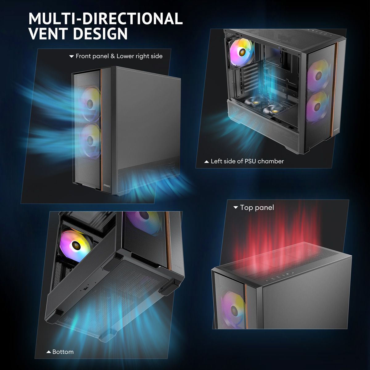 ANTEC FLUX Rear ATX/Micro-ATX/ITX Midi Tower PC Gehäuse , schwarz
