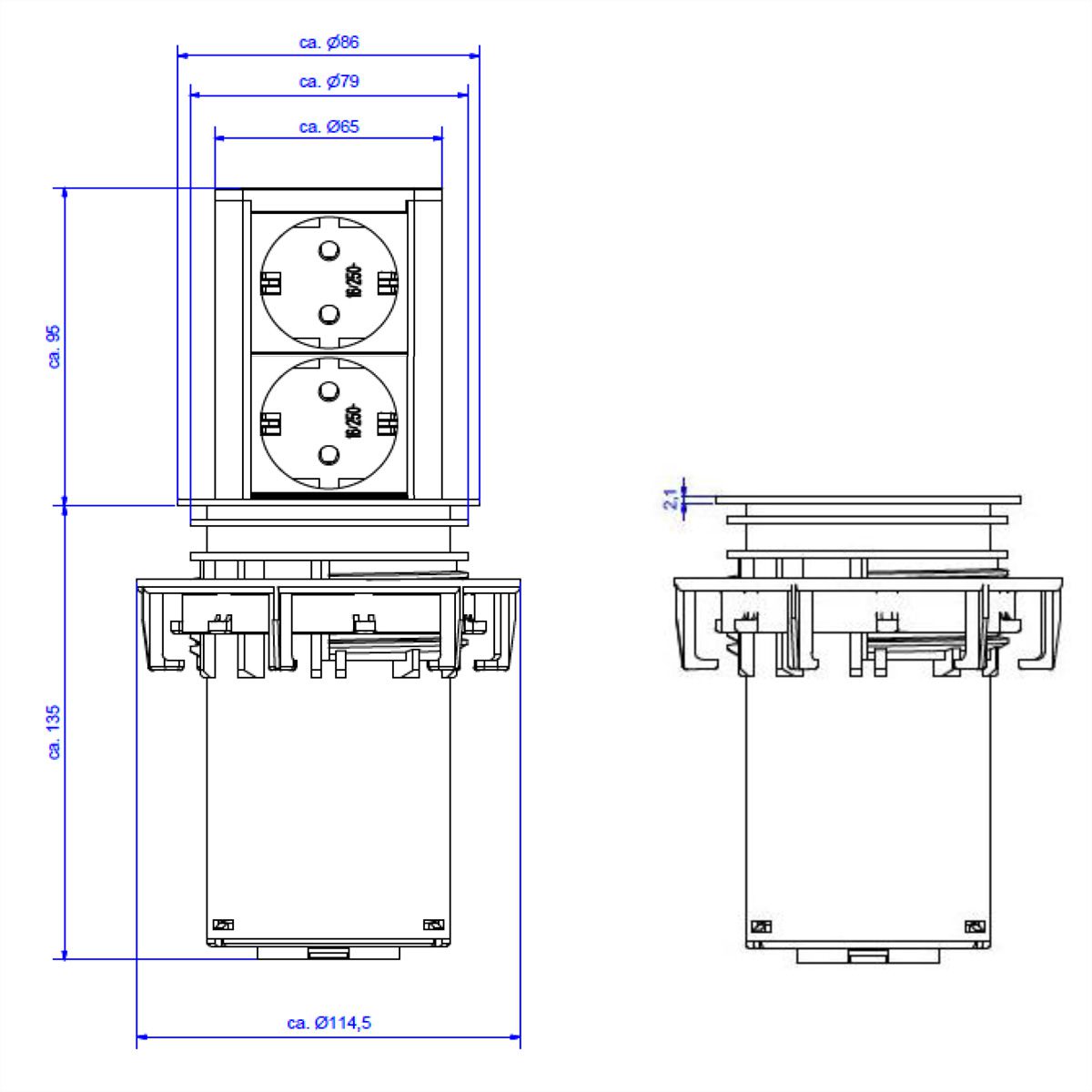 BACHMANN ELEVATOR 2x Schutzkontakt, silberfarben