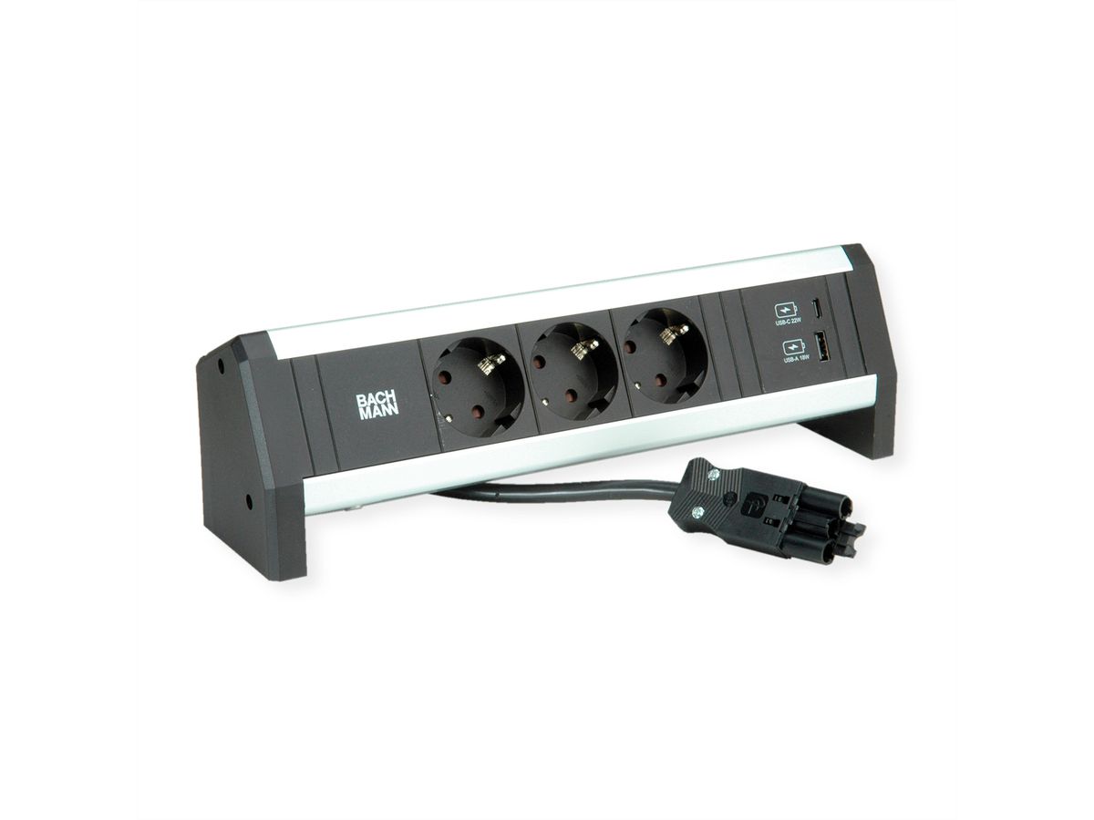 BACHMANN Desk1 3x Schutzkontakt, USB-Charger, GST18 0,2m