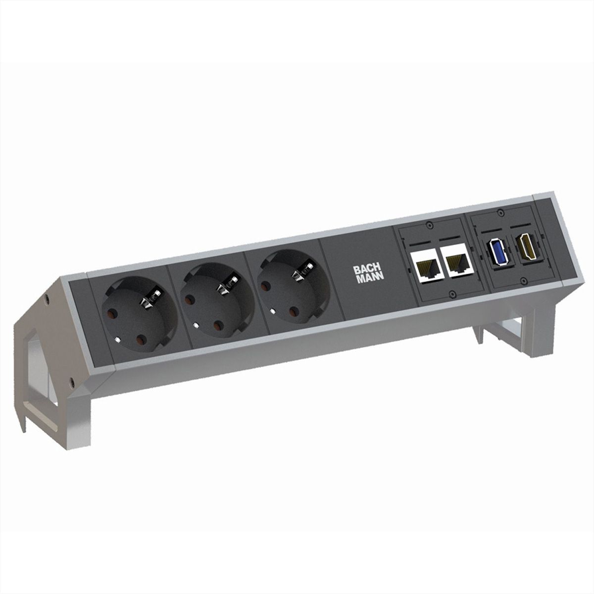 BACHMANN DESK2 3x Schutzkontakt, 2x CAT6, 1x HDMI, 1x USB 3.0, Zuleitung GST18 0,2m, INOX