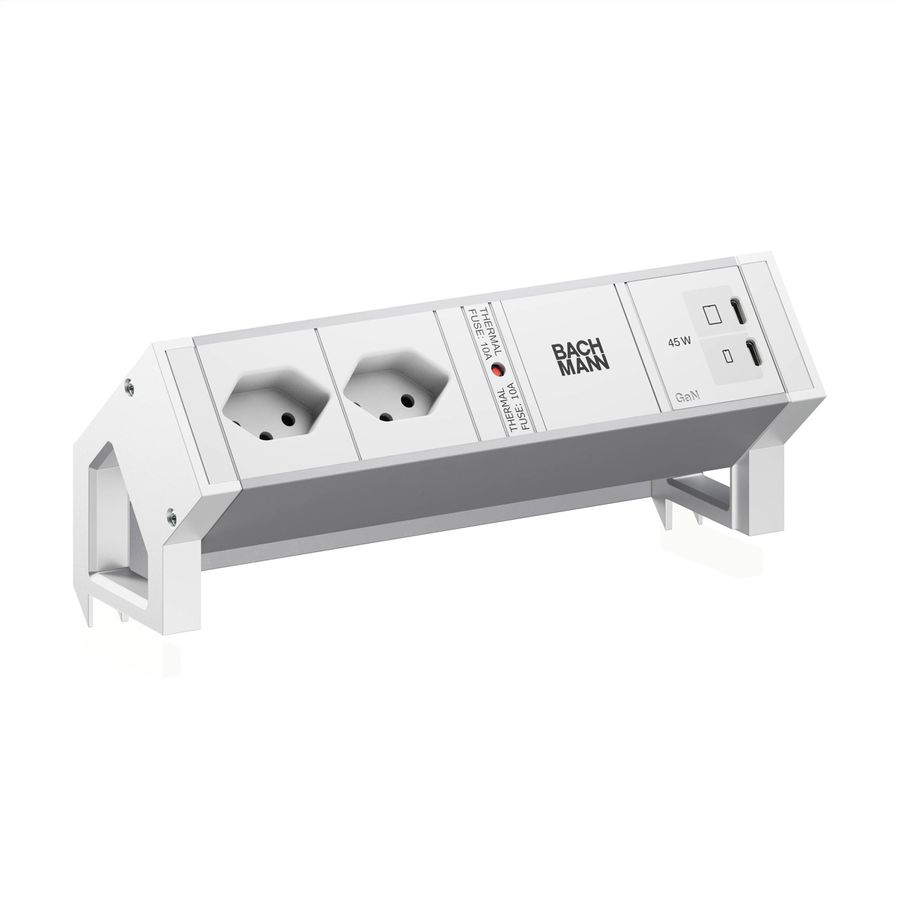 BACHMANN DESK2 ALU WHITE 2xCH 90°, 1xUSB C/C 45W L=0,2m RAL9010