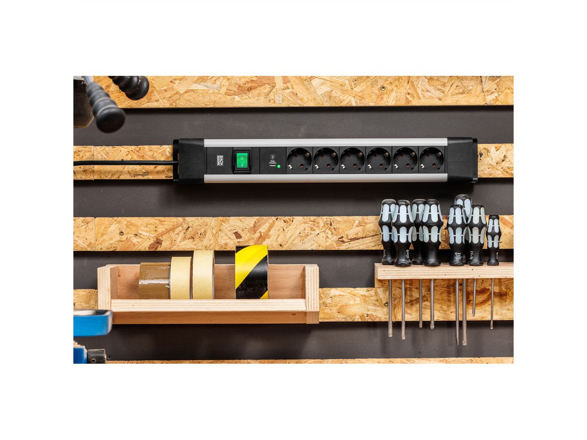 BACHMANN CONNECTUS 6xCEE7/3, 1xGVS 1xSchalter 2,0m CEE7/7 Schwarz