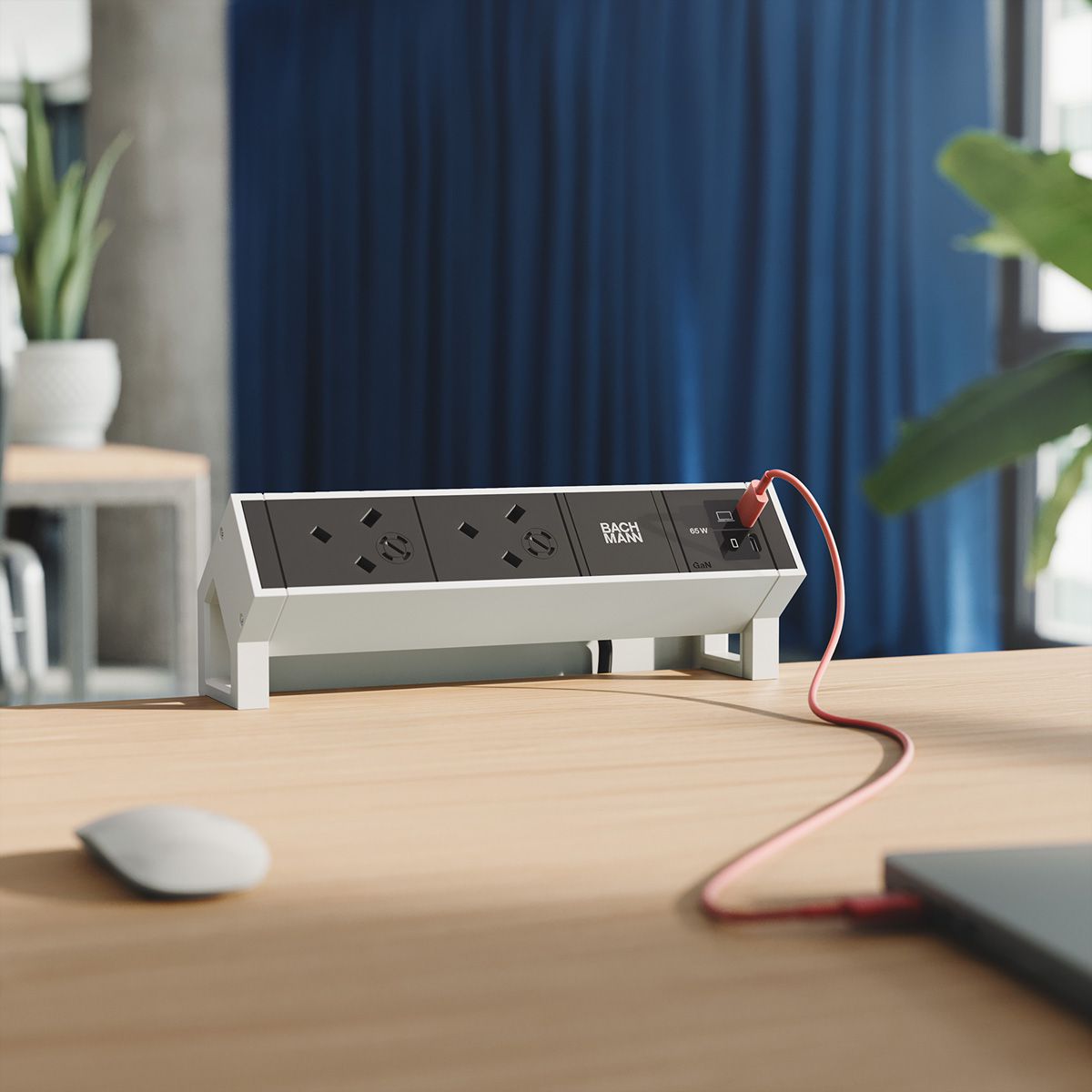 BACHMANN DESK2 2xUK 1xUSB C/C 65W, L=0,2m RAL9010