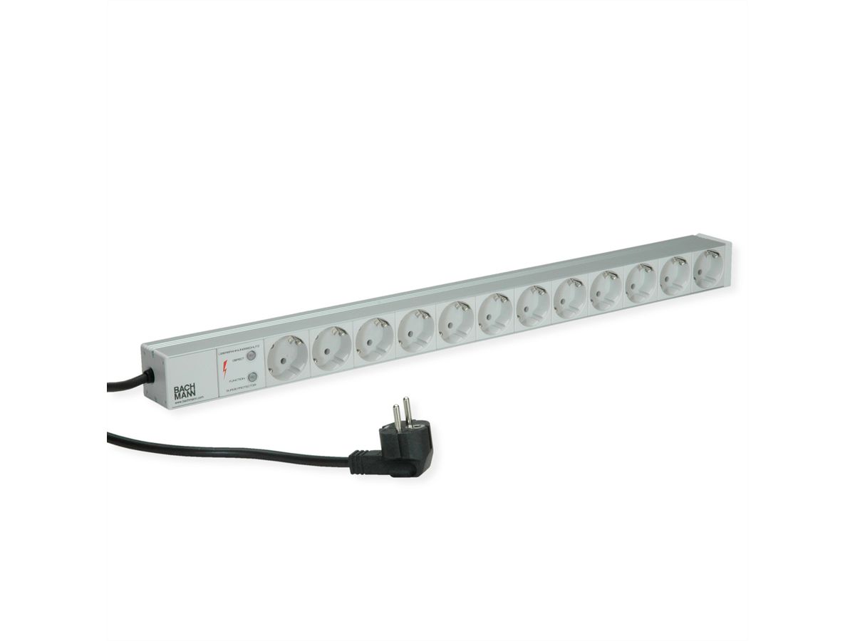 BACHMANN IT PDU ALU 1HE 12x Schutzkontakt, ÜSS, Zuleitung mit Schutzkontaktstecker