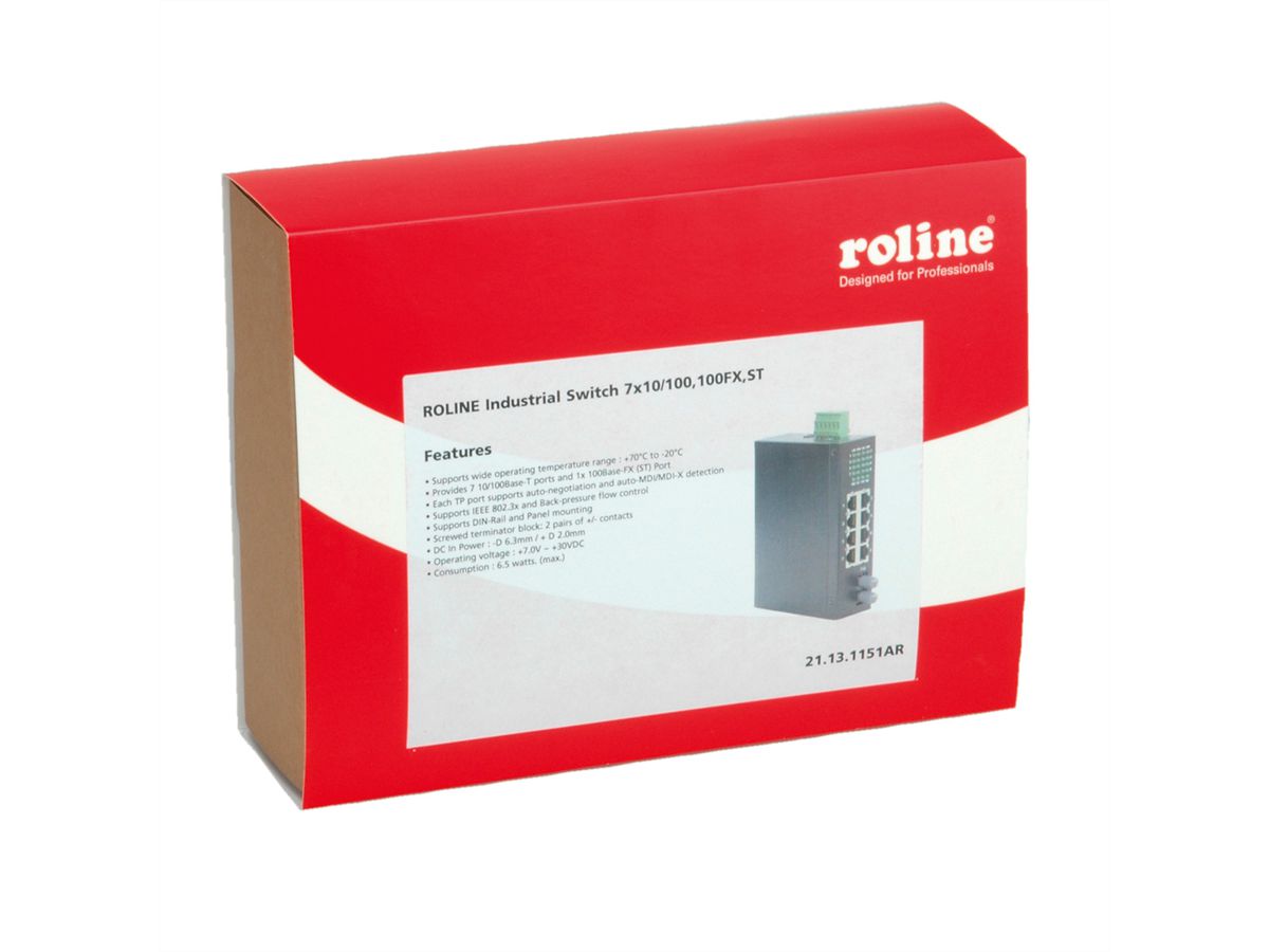 ROLINE Industrie Switch 7x RJ-45, 1x ST, unmanaged