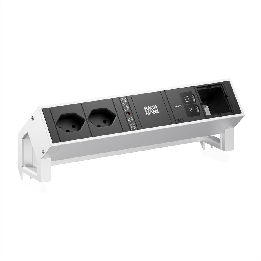 BACHMANN DESK2 2xCH 90° 1xUSB C/C 45W, 1xCM L=0,2m INOX
