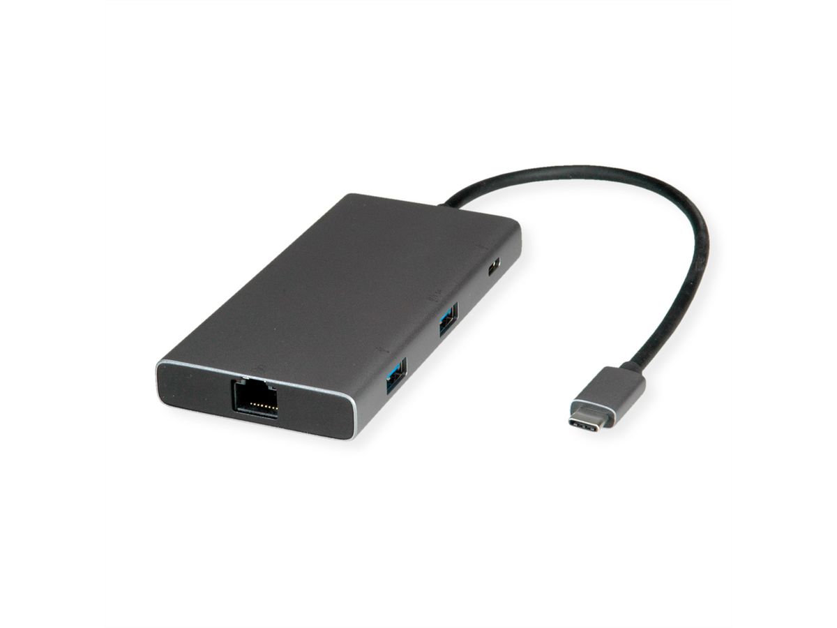 VALUE USB Typ C Dockingstation, HDMI+DP 4K60, 3x USB 3.2Gen1 (1x C + 2x A), 1x PD, 1x RJ45