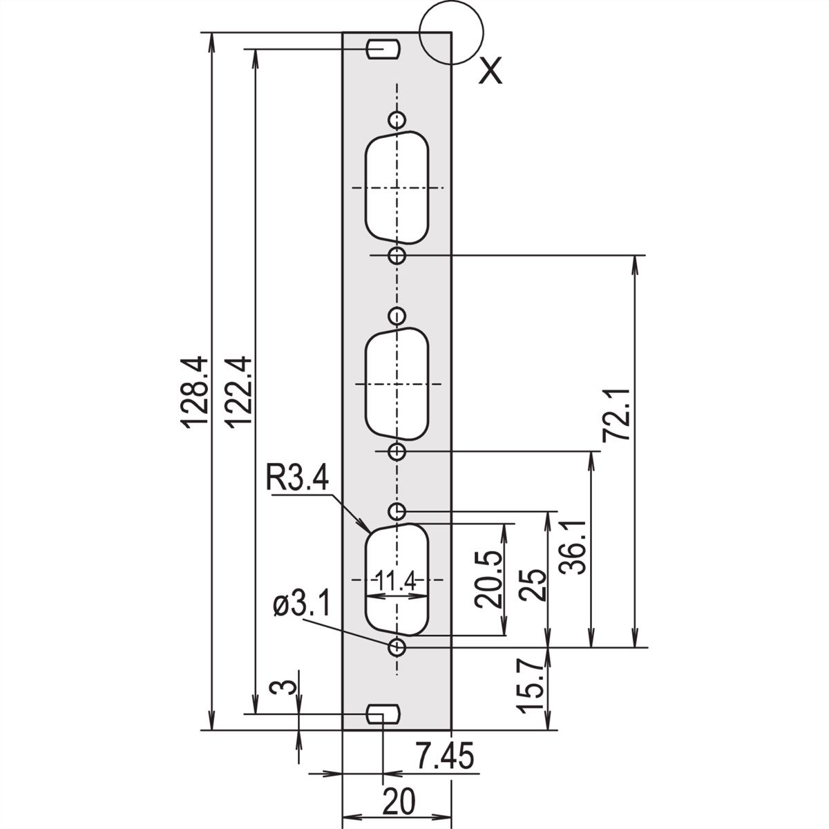 SCHROFF Frontplatten für D-Sub Steckverbinder - TEILFRPL.3HE 4TE 3X 9POL.EMC
