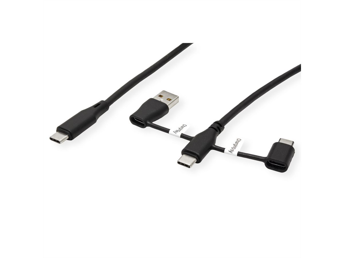ROLINE USB 2.0 Kabel Typ C, ST/ST, mit Datenblockier-Adaptern Typ A+C, 1 m