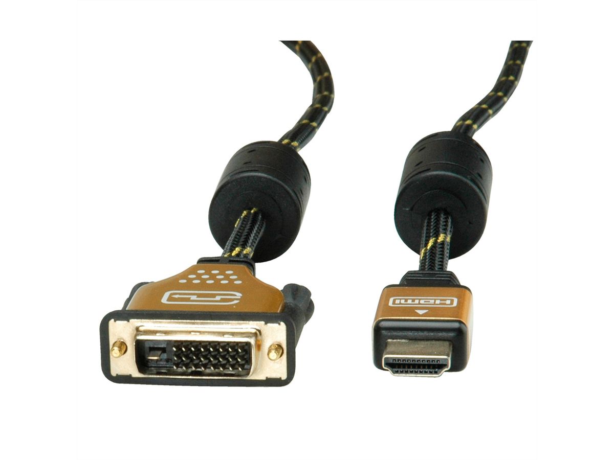 ROLINE GOLD Monitorkabel DVI-HDMI, ST-ST, (24+1) dual link, Retail Blister, 2 m